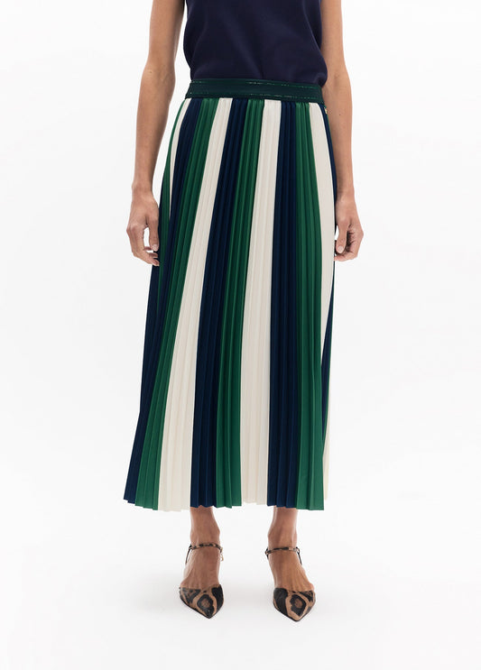 lf2608004-Tricolor pleated midi skirt-Green-Blue
