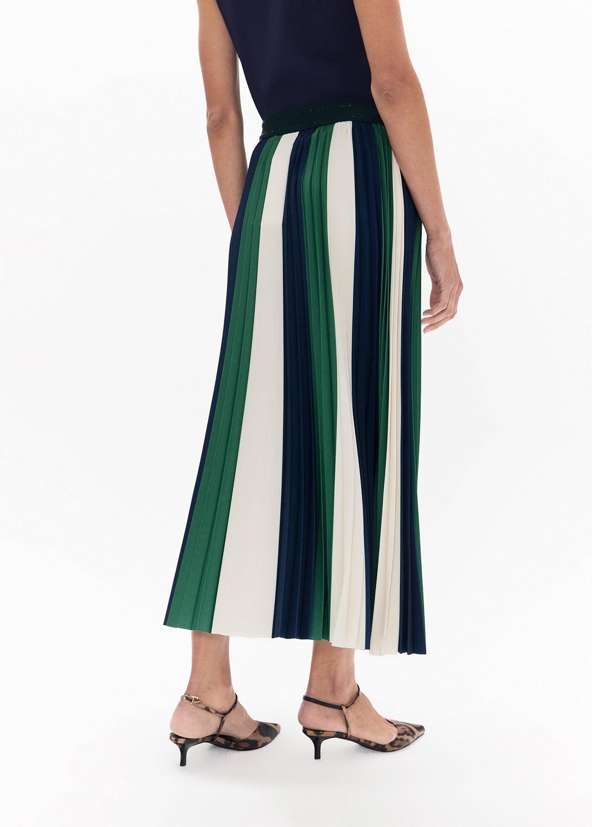 lf2608004-Tricolor pleated midi skirt-Green-Blue