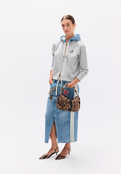 lf2608005-Denim and Jersey Combo Skirt with Patches-Gray Denim