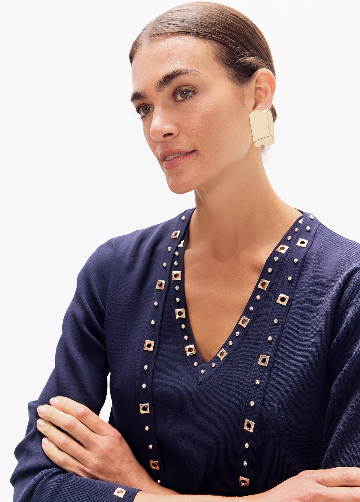 lf2611012-Long studded cardigan-Navy