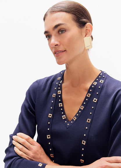 lf2611012-Long studded cardigan-Navy