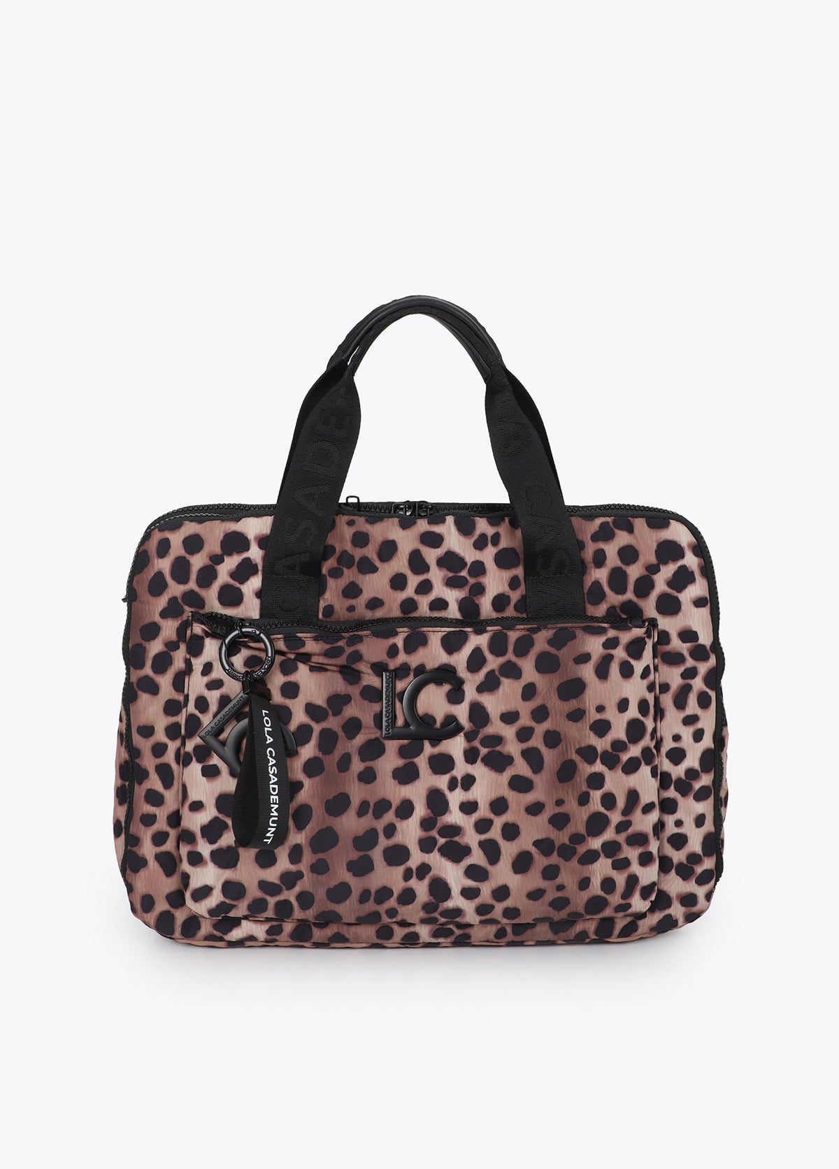 lf2612015-Nylon computer case with animal print-Brown-Black