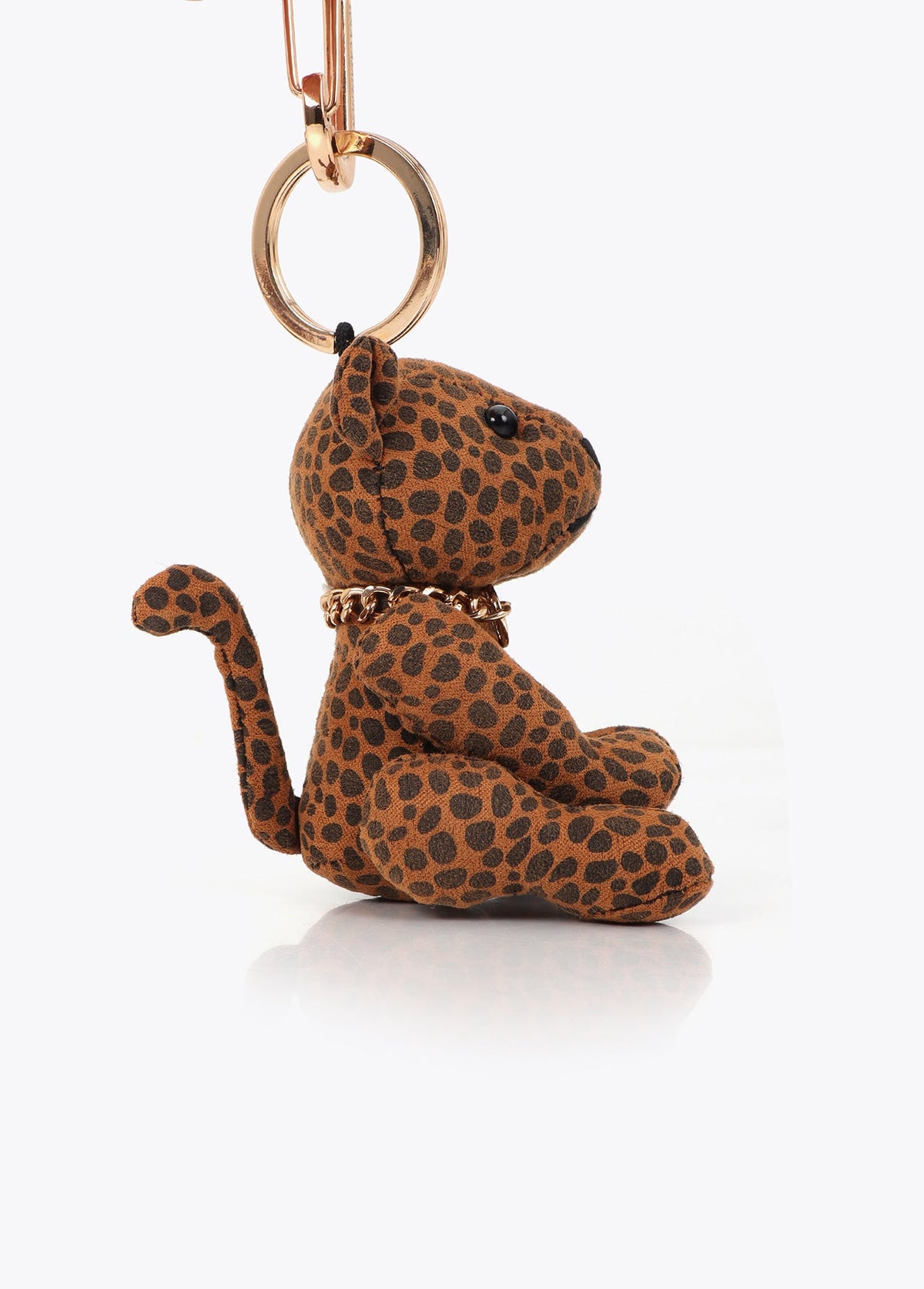 lf2613010-Woven leopard doll keychain-Black-Ecru