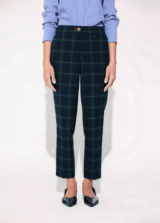 lf2614024-Barcelona plaid silhouette trousers-Blue-Green