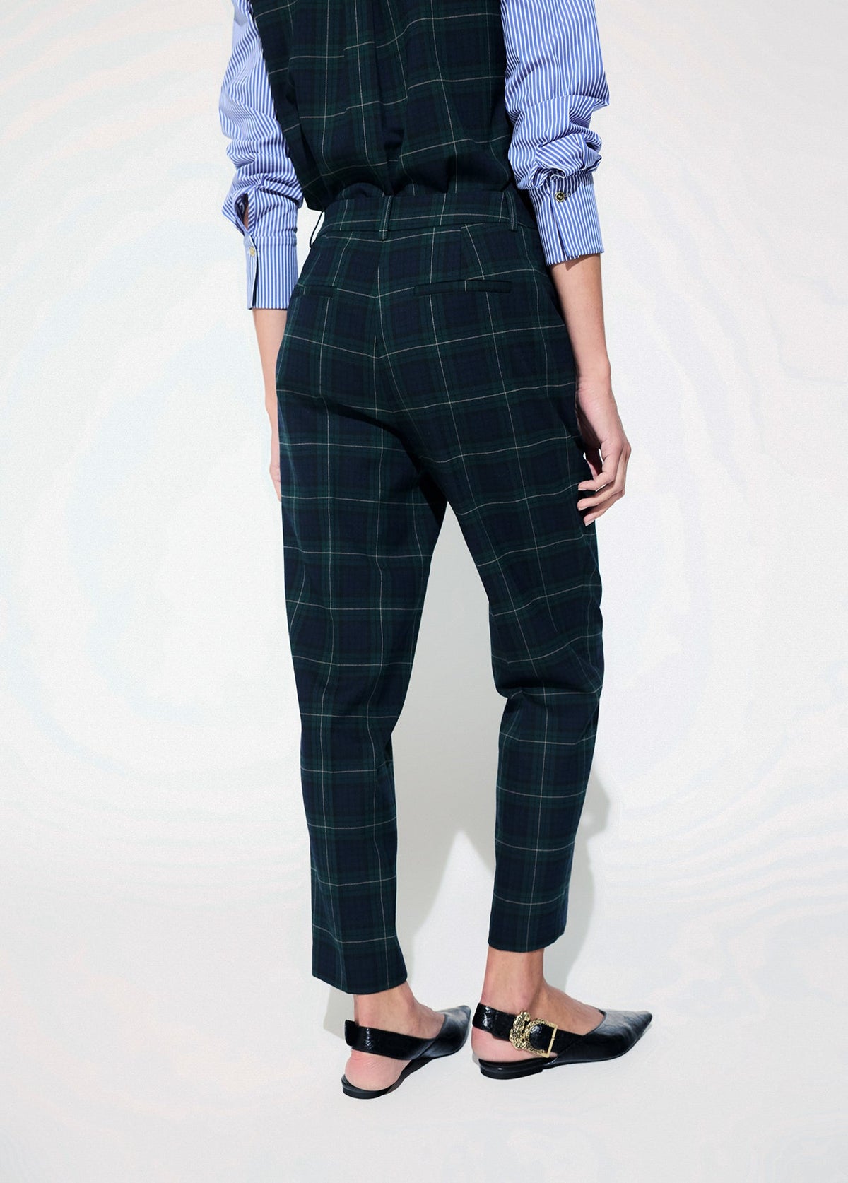 lf2614024-Barcelona plaid silhouette trousers-Blue-Green