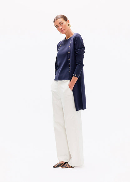 lf2615003-Round and square studded t-shirt-Navy