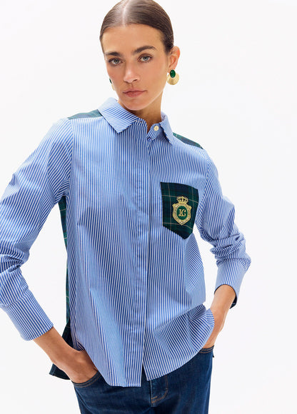 lf2615037-Tartan striped combo shirt-Blue-Green
