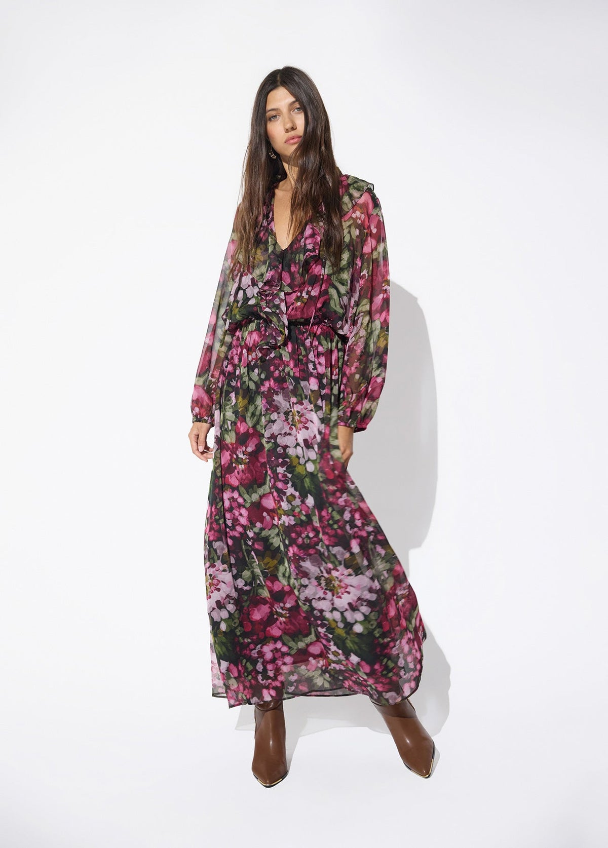 lf2616018-Printed georgette dress-Black-Multicolor