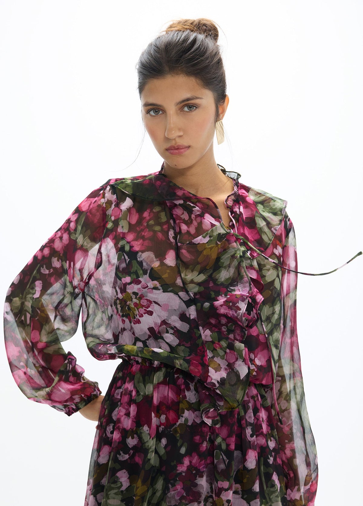 lf2616018-Printed georgette dress-Black-Multicolor
