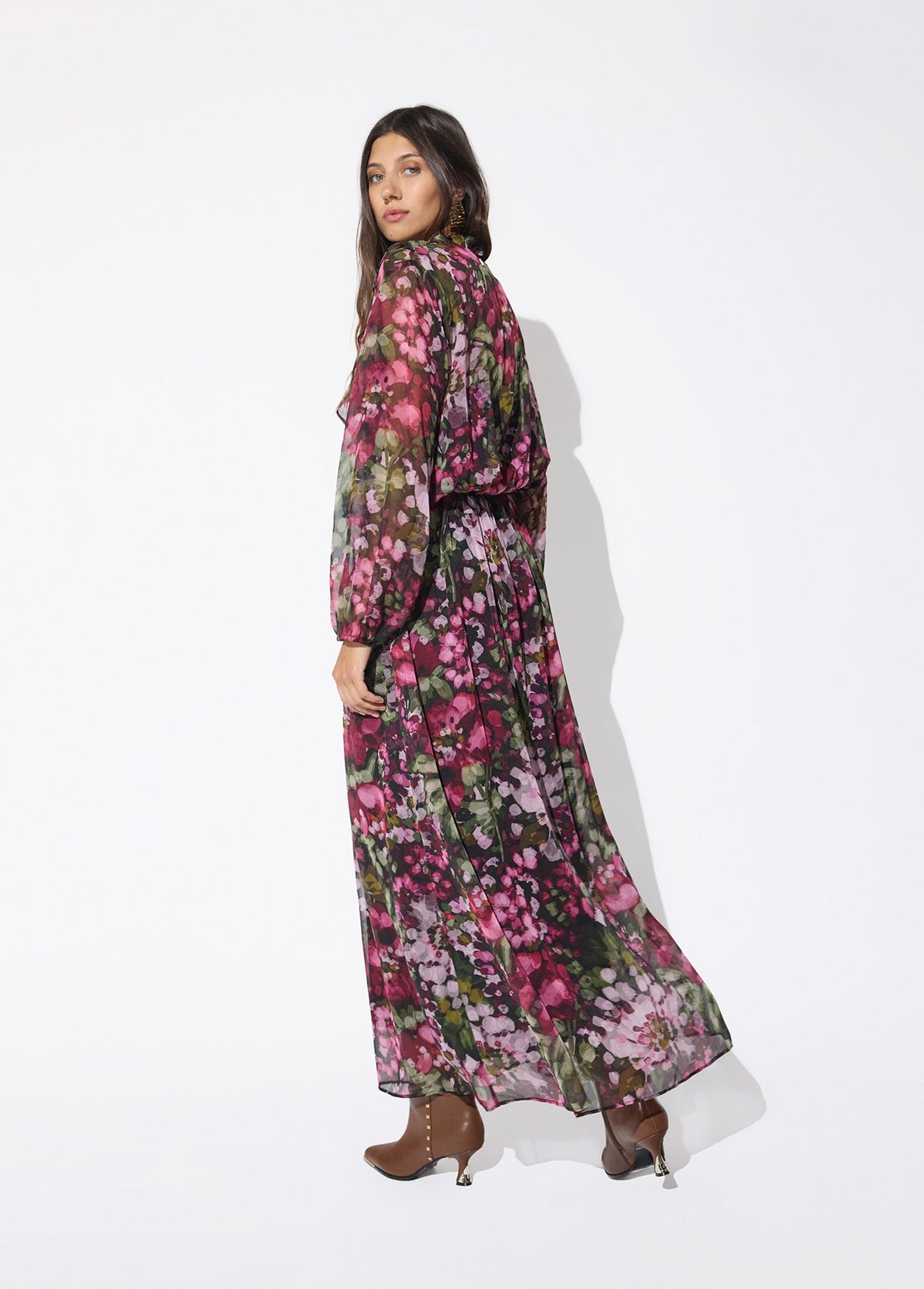 lf2616018-Printed georgette dress-Black-Multicolor