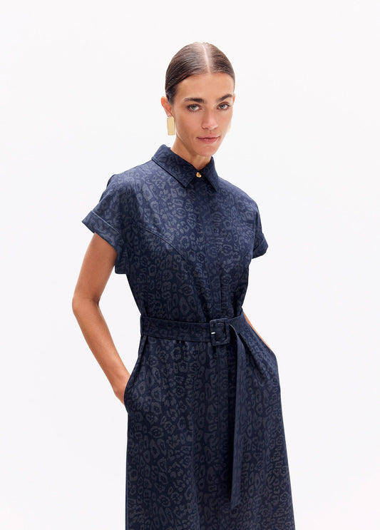 lf2616022-Long denim dress-Blue-Blue