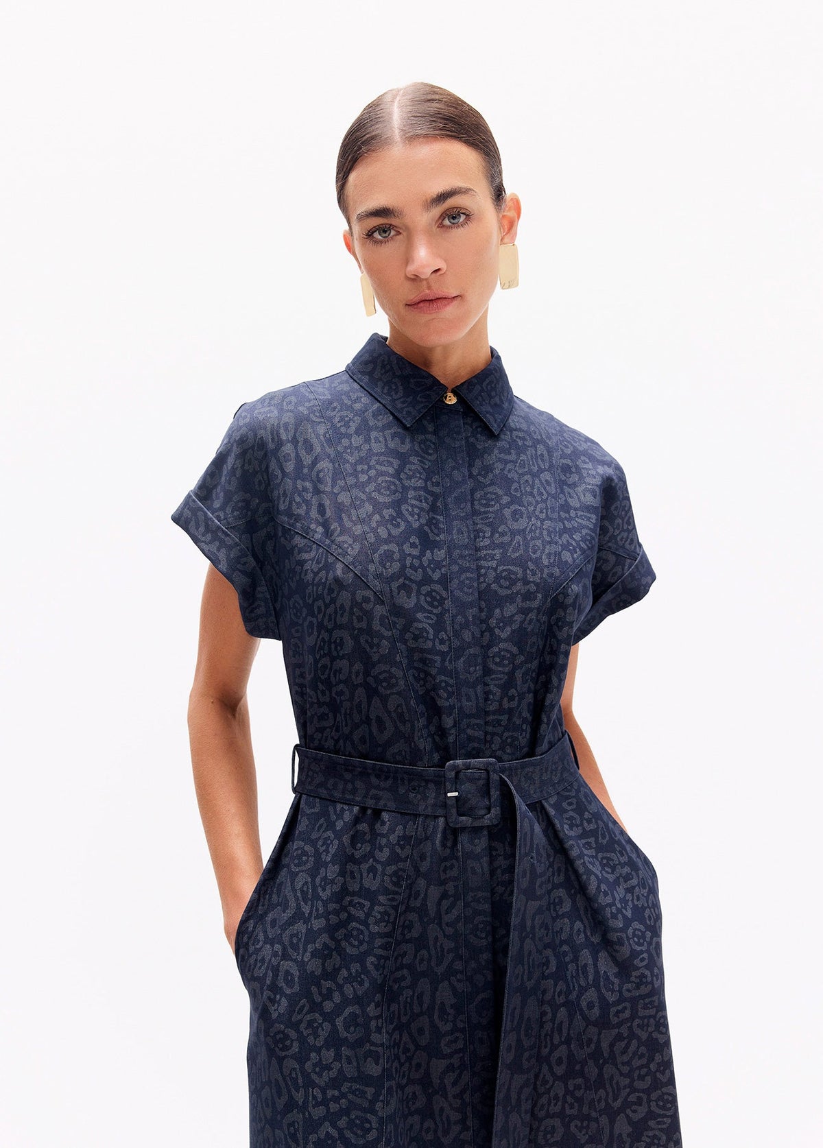 lf2616022-Long denim dress-Blue-Blue