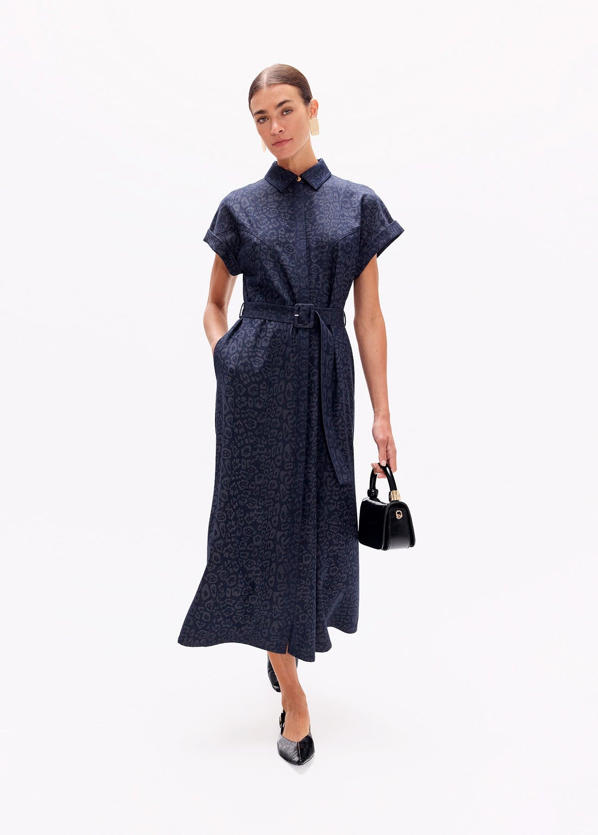 lf2616022-Long denim dress-Blue-Blue