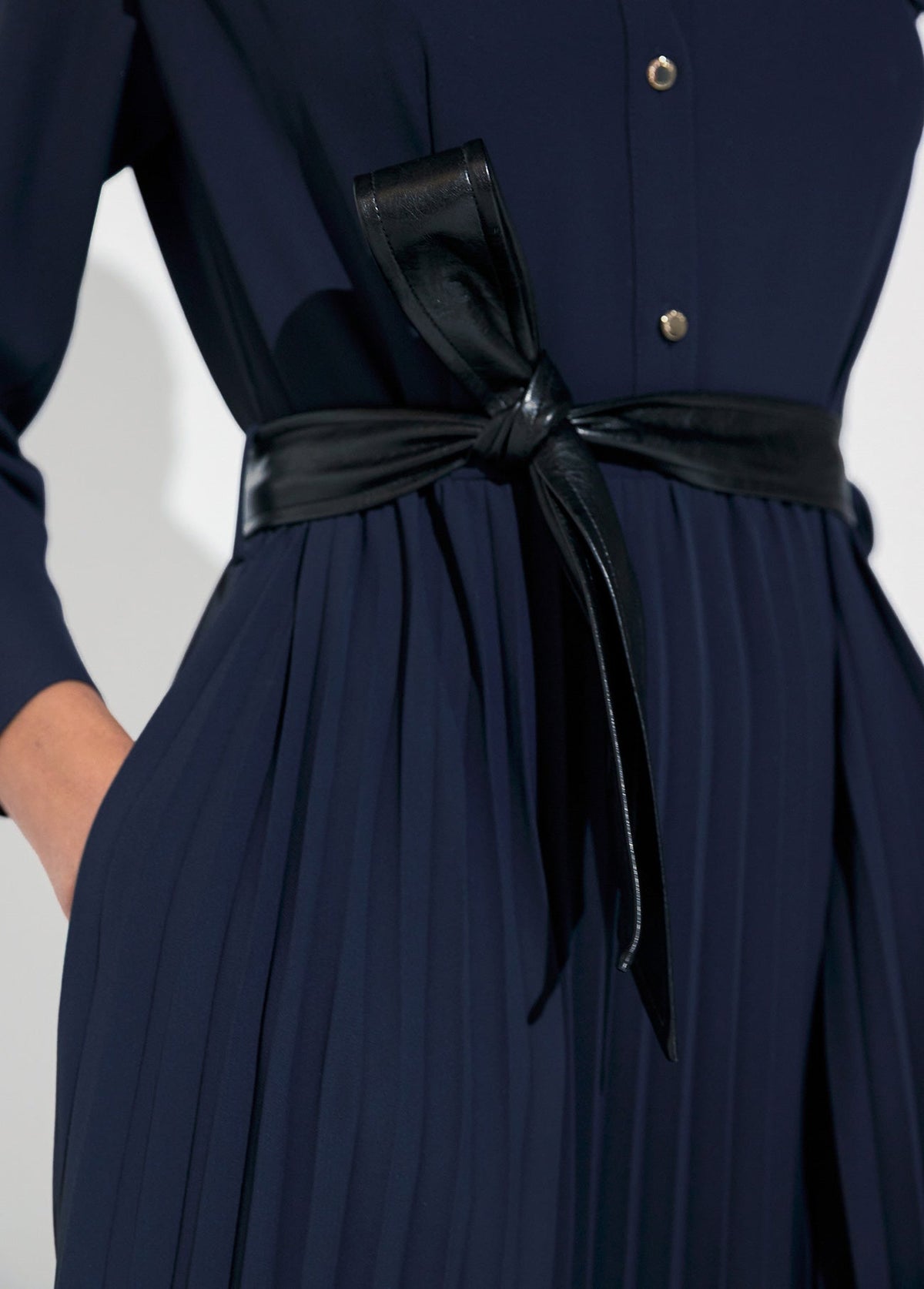 lf2616023-Navy rhinestone midi shirt dress-Navy