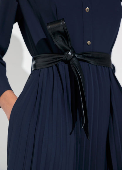 lf2616023-Navy rhinestone midi shirt dress-Navy