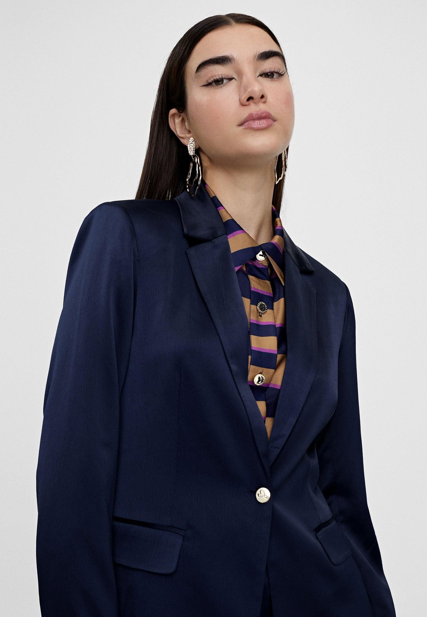 LS2402002-Navy-Animal print lining blazer