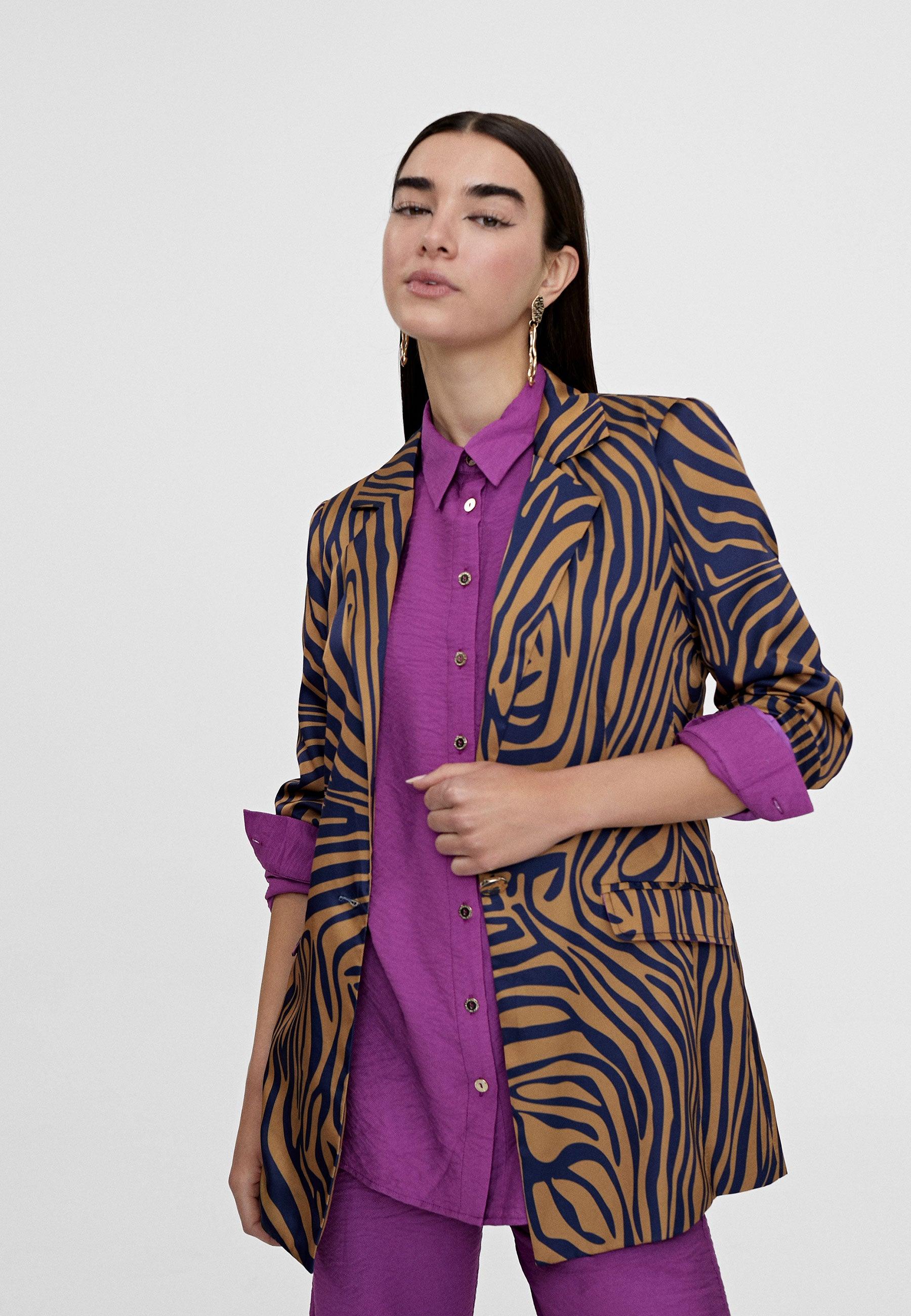 LS2402003-Brown-Blue-Zebra print blazer