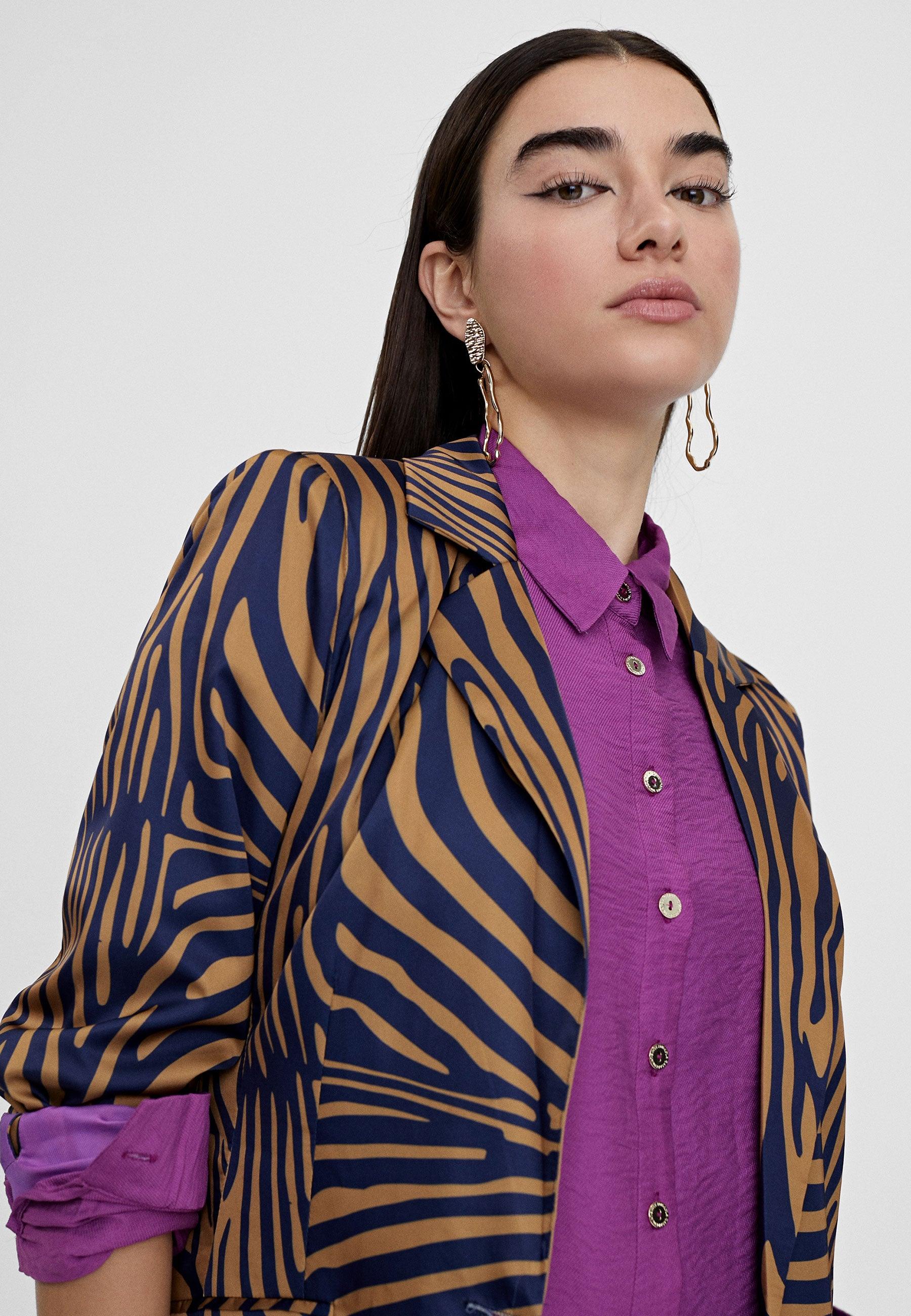 LS2402003-Brown-Blue-Zebra print blazer
