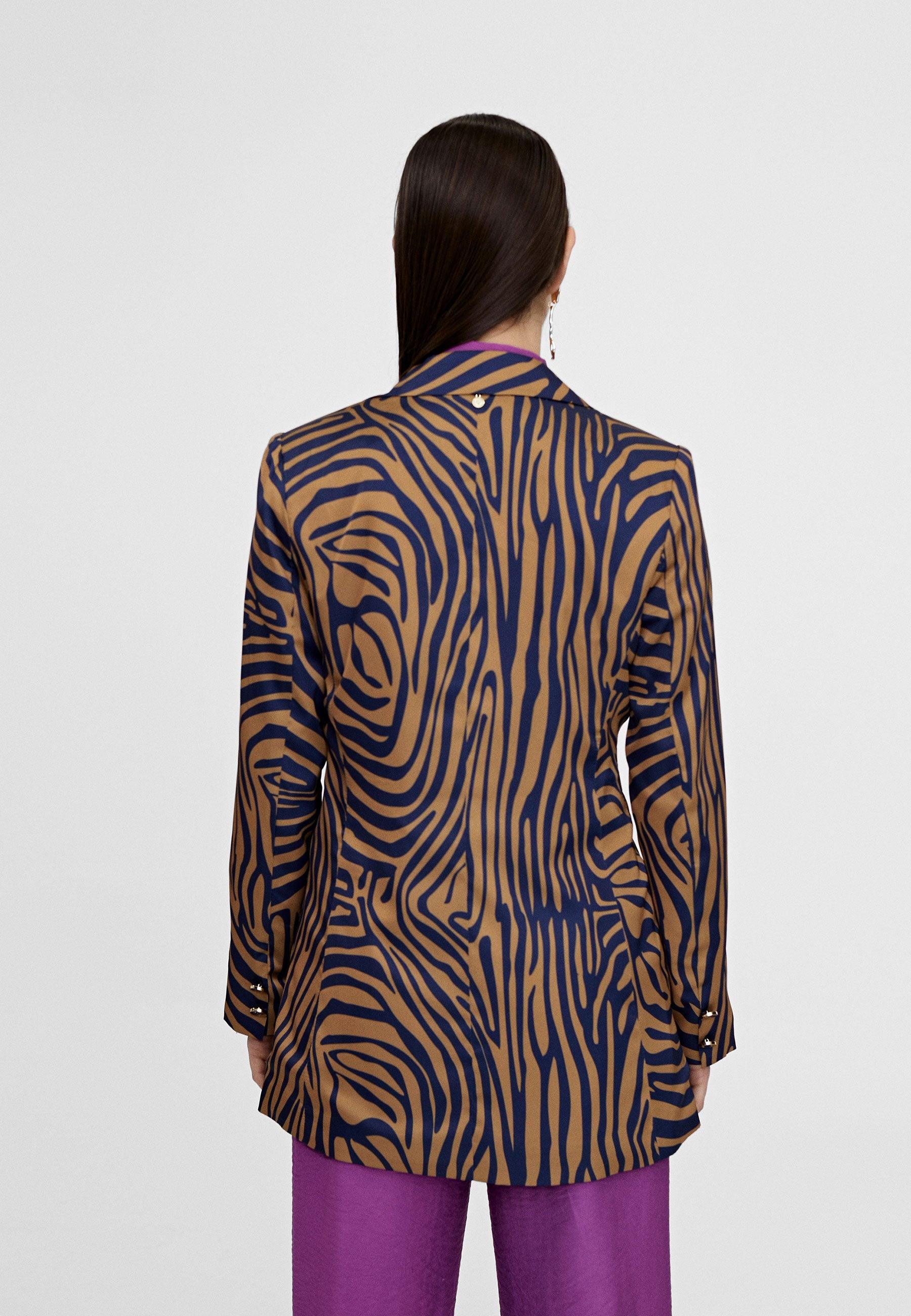 LS2402003-Brown-Blue-Zebra print blazer