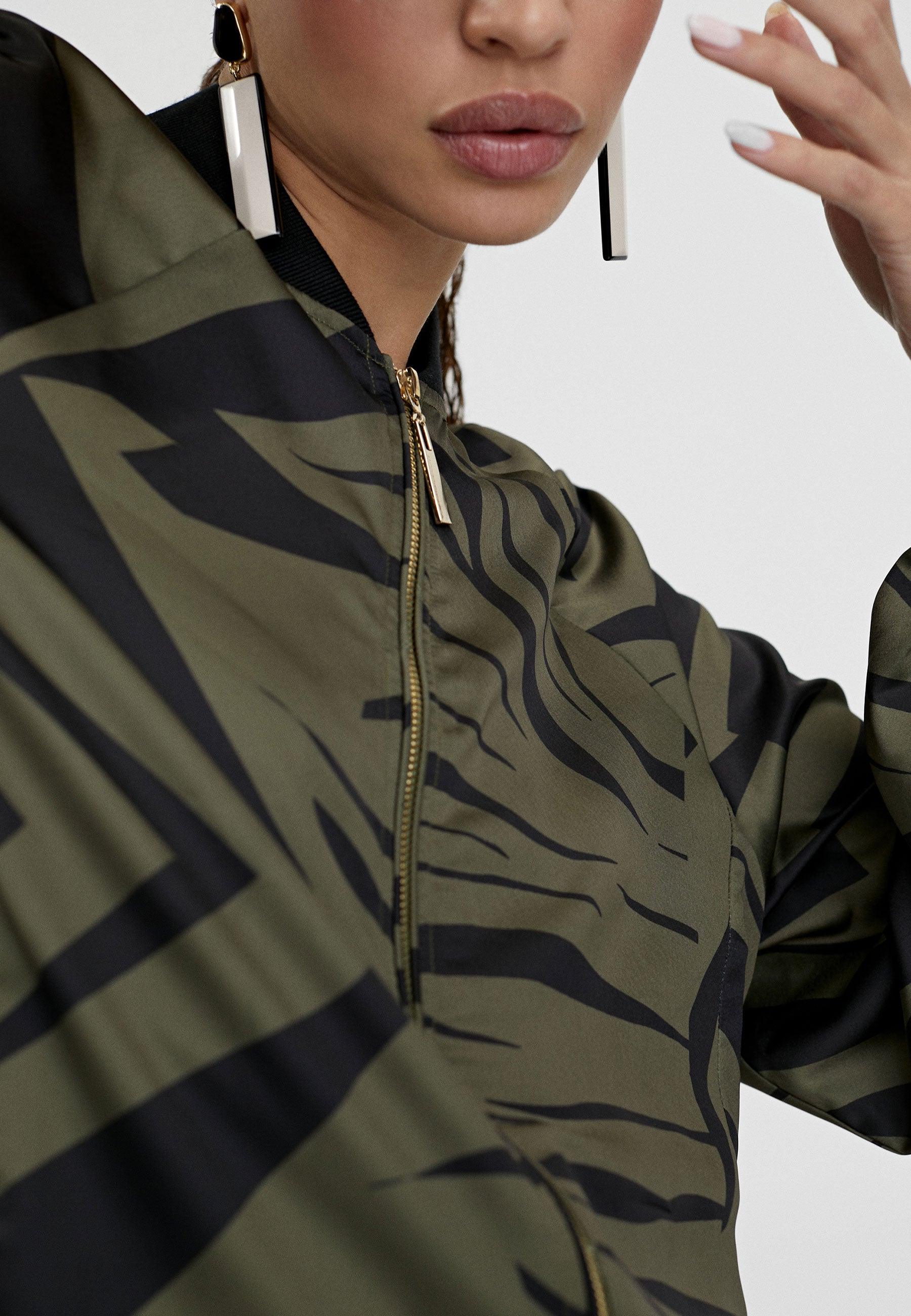 LS2402015-Black-Green-Zebra print bomber jacket