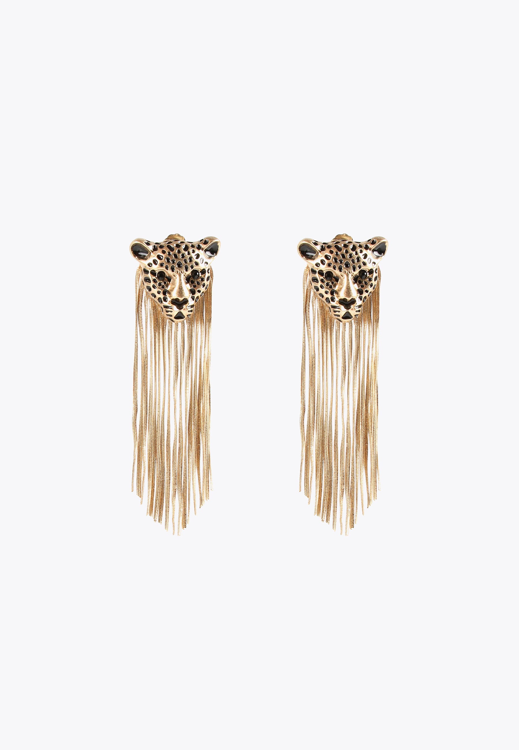 LS2403004-Gold-Leopard earrings with fringing