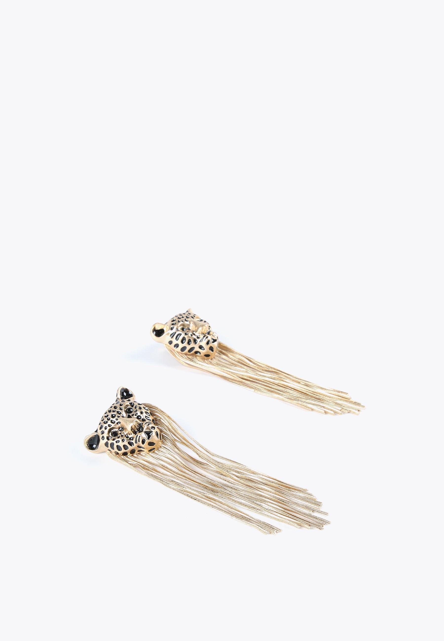 LS2403004-Gold-Leopard earrings with fringing