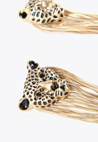 LS2403004-Gold-Leopard earrings with fringing