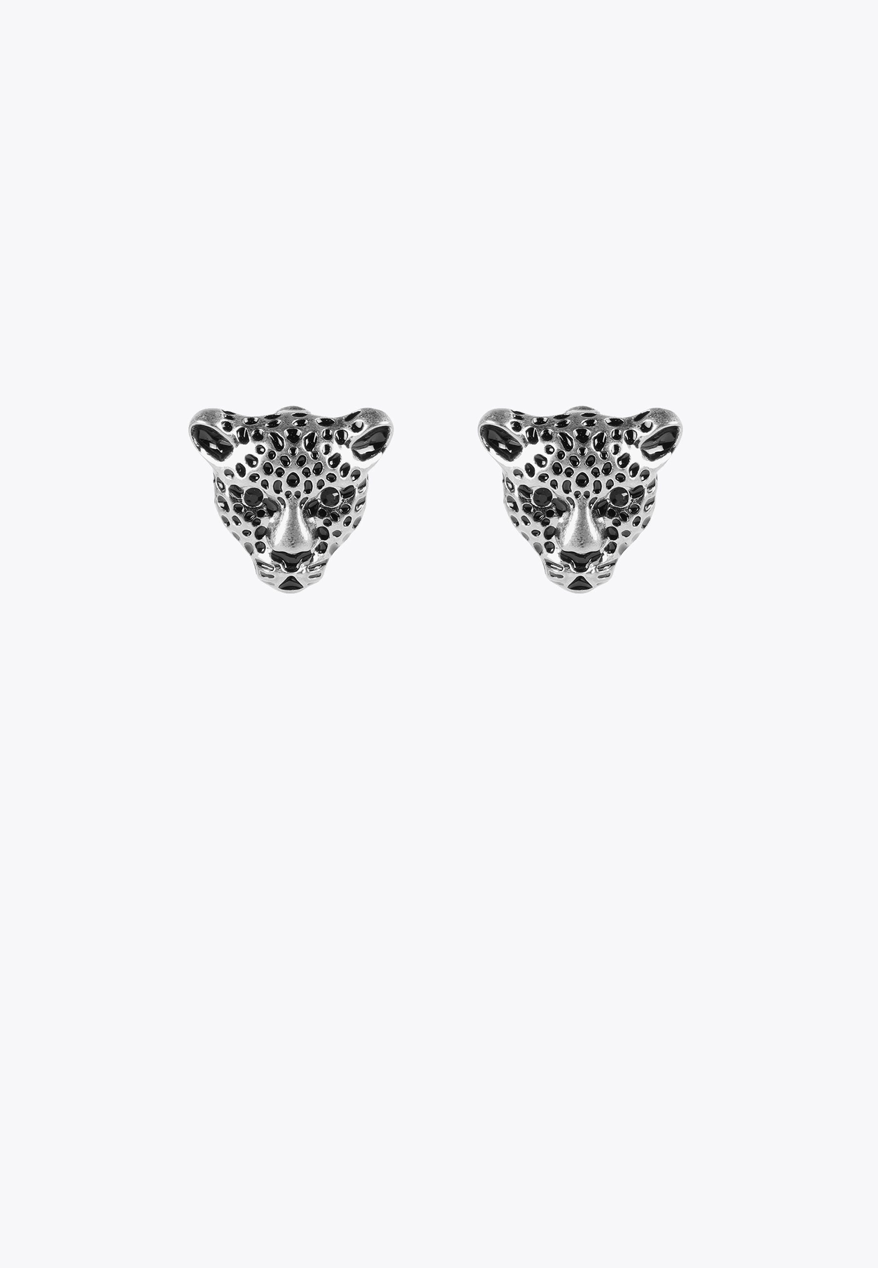 LS2403005-Silver-Leopard face earrings