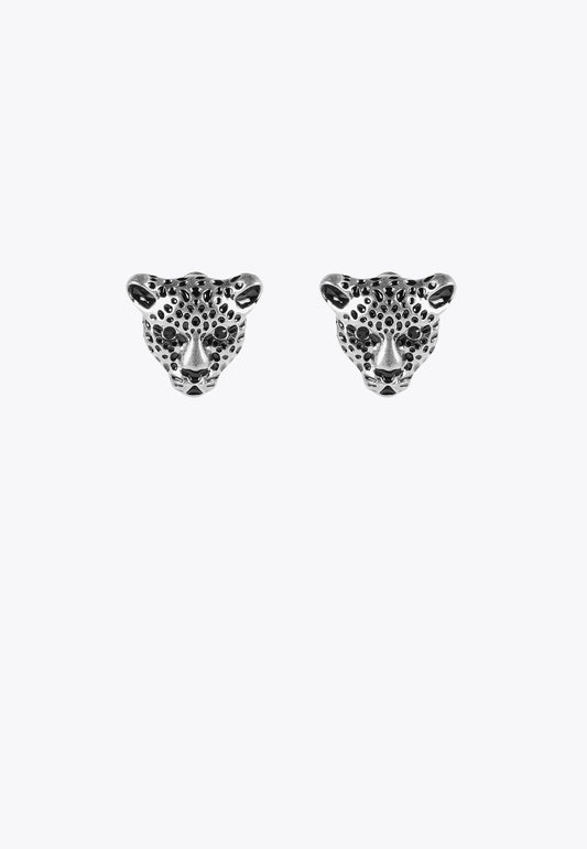 LS2403005-Silver-Leopard face earrings