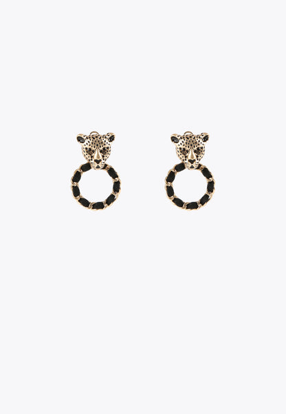 LS2403006-Gold-Leopard face and hoop earrings