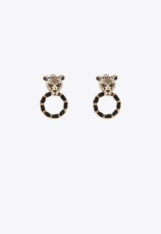 LS2403006-Gold-Leopard face and hoop earrings