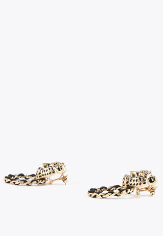 LS2403006-Gold-Leopard face and hoop earrings