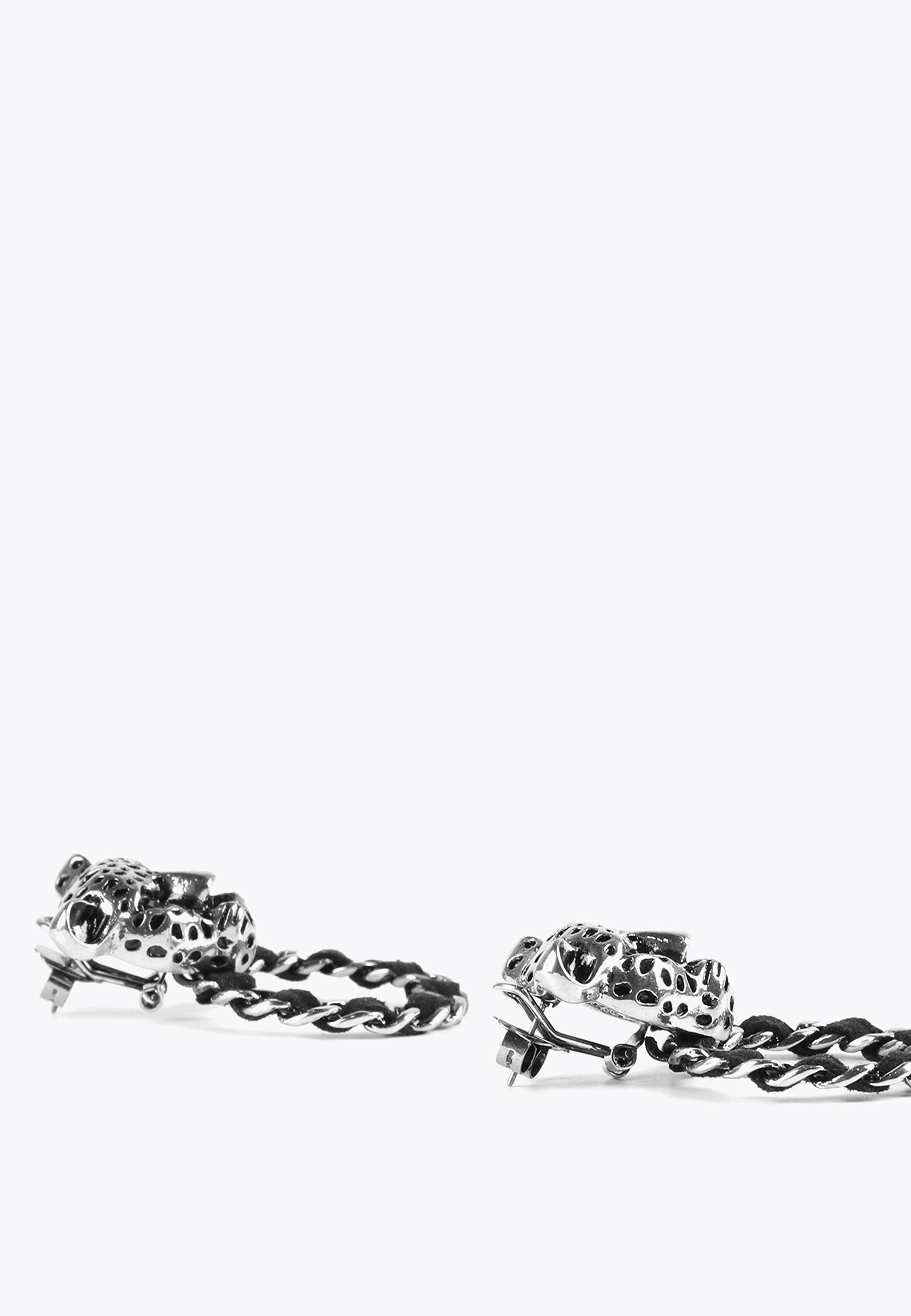 LS2403006-Silver-Leopard face and hoop earrings
