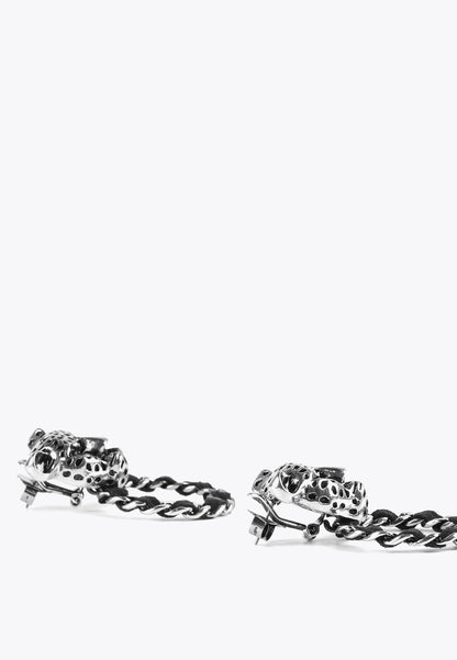 LS2403006-Silver-Leopard face and hoop earrings