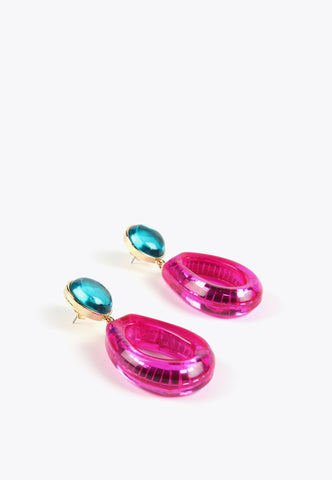 LS2403028-Fuchsia-Colourful two-piece earrings