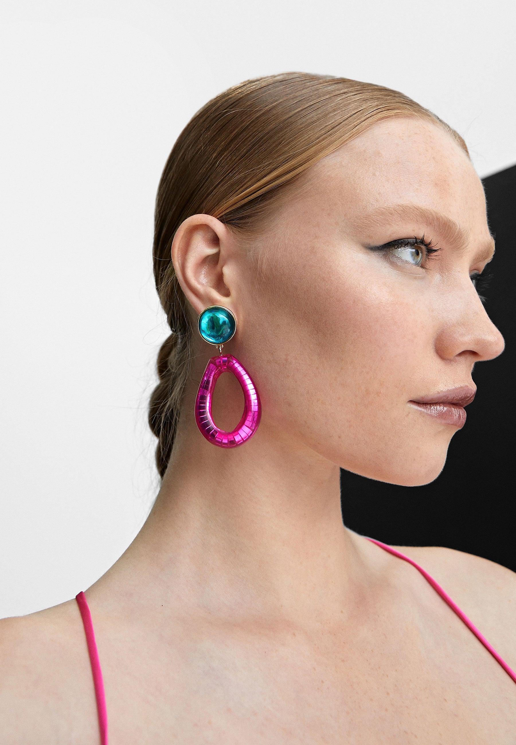 LS2403028-Fuchsia-Colourful two-piece earrings