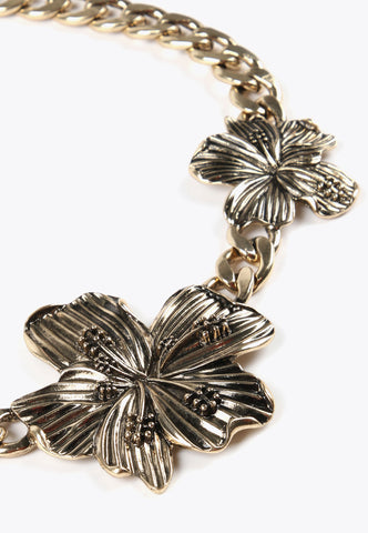 LS2403038-Gold-Golden necklace with flowers