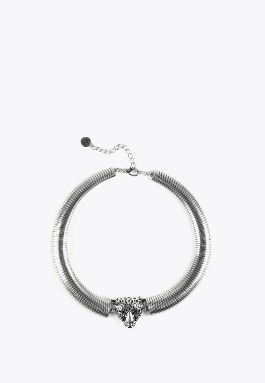 LS2403041-Silver-Leopard head necklace