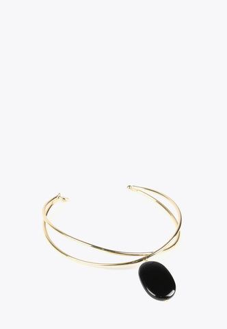 LS2403050-Black-Golden choker with pendant