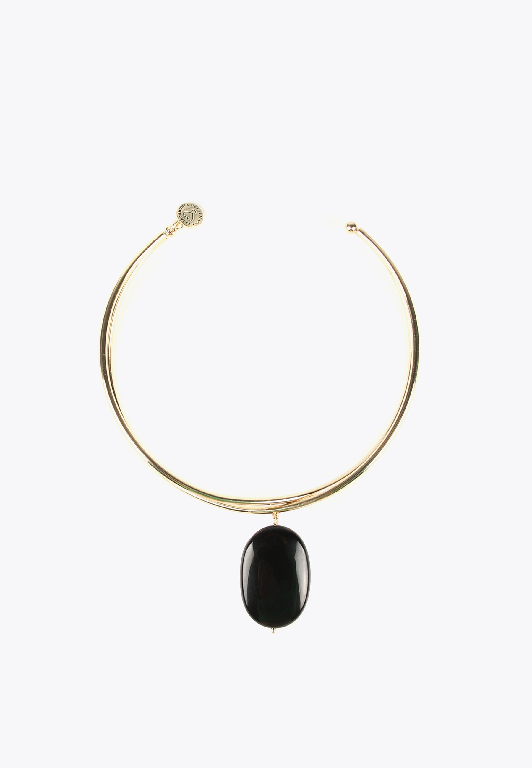 LS2403050-Black-Golden choker with pendant