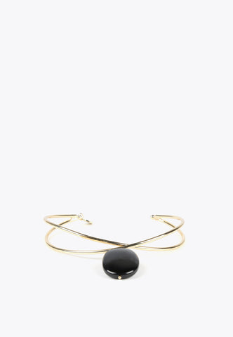 LS2403050-Black-Golden choker with pendant