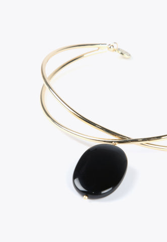 LS2403050-Black-Golden choker with pendant