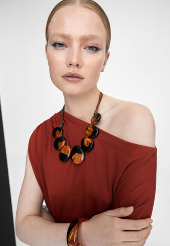 LS2403052-Brown-Necklace with ethnic pieces