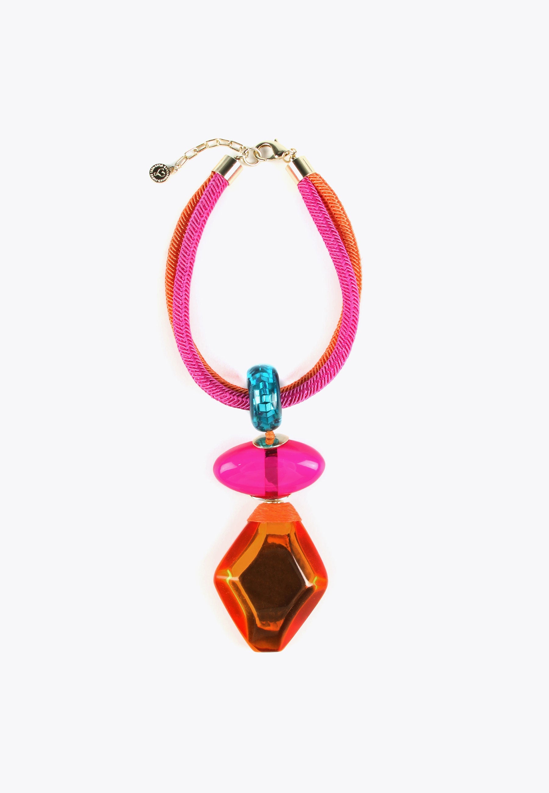 LS2403072-Orange-Maxi necklace with colourful pieces 