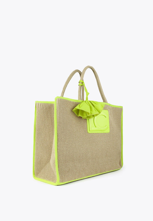 LS2404001-Brown-Green-Tote bag with neon trims
