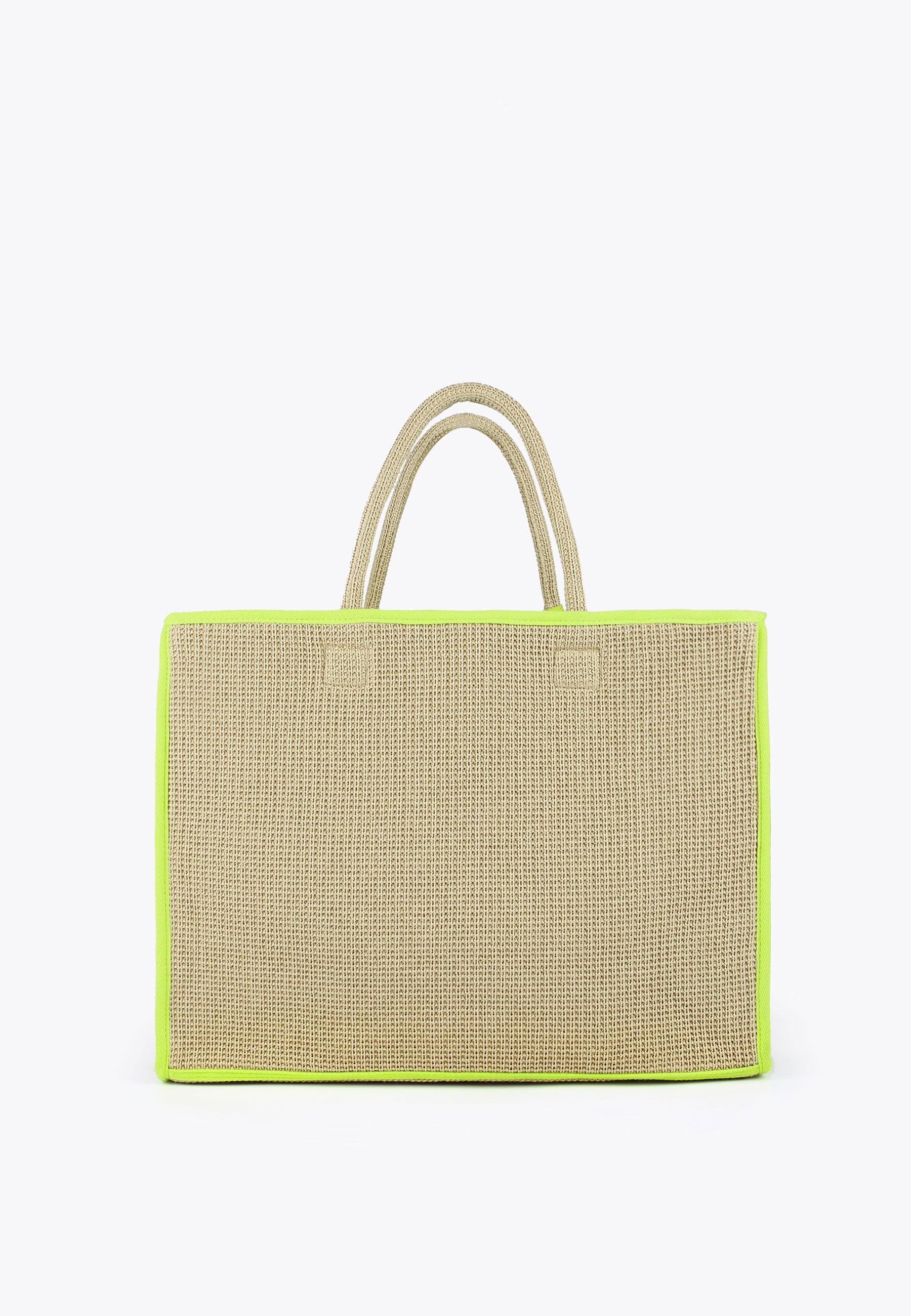 LS2404001-Brown-Green-Tote bag with neon trims