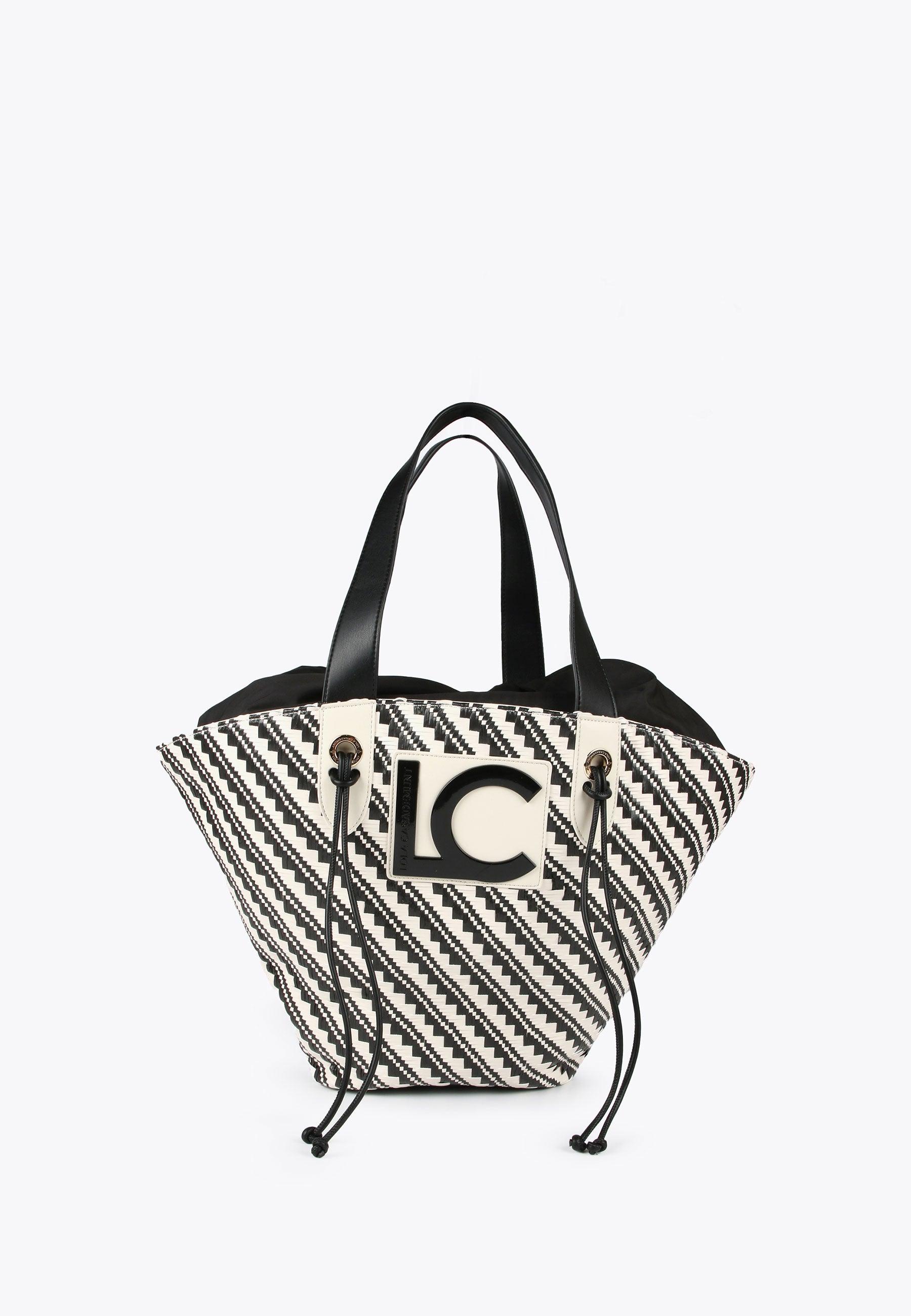 LS2404002-Black-Ecru-Two-tone basket-style tote bag