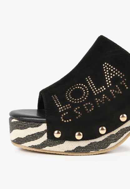 LS2405014-Black-Clogs with animal print soles