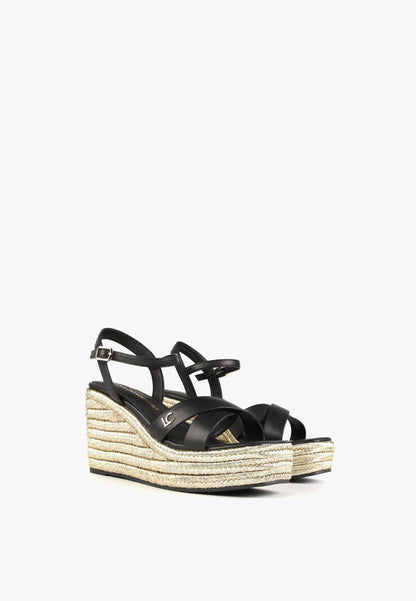 LS2405023-Black-Ecru-Metallic wedge sandals