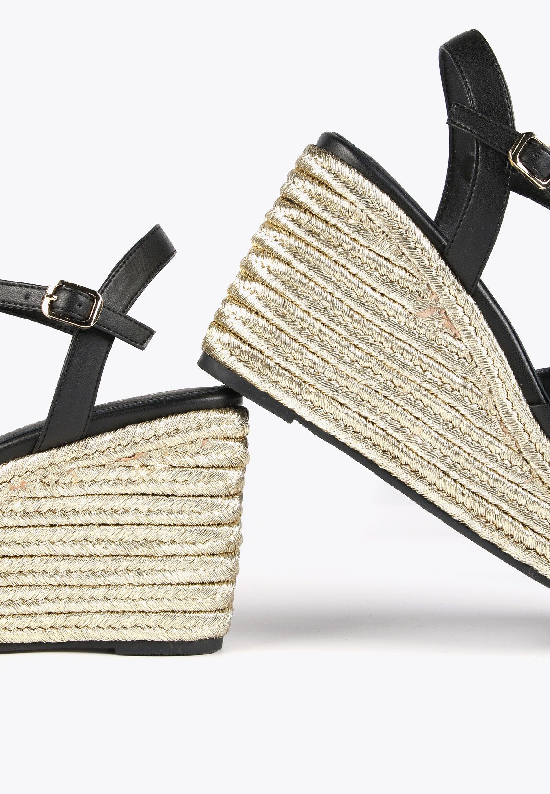 LS2405023-Black-Ecru-Metallic wedge sandals